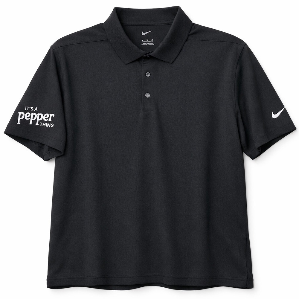 Nike‎ Mens XL Black Short Sleeve Polo Shirt Its A Pepper Thing Logo Swoosh Golf